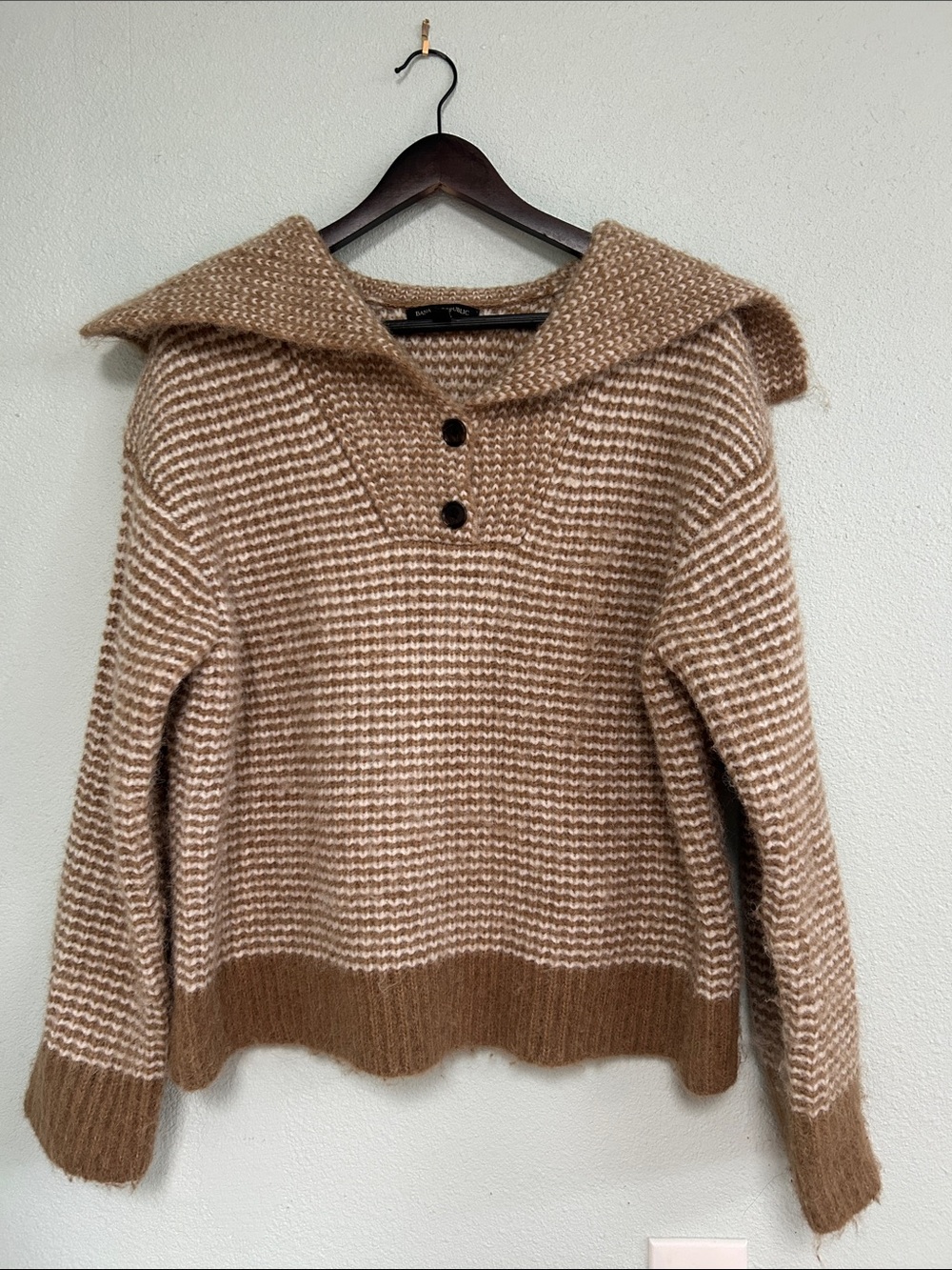 Banana Republic Tan & Cream Striped Sailor-Collar Sweater